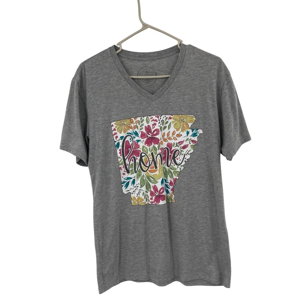 Jane Marie Arkansas State Home Floral Geay V Neck Tee Women’s Large Soft